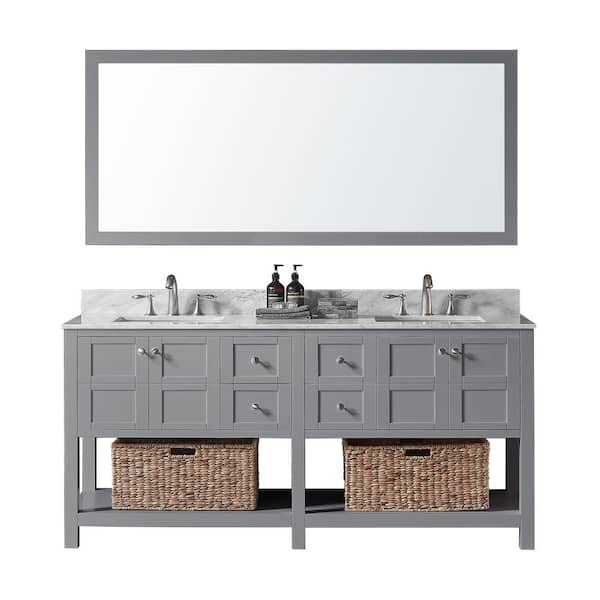 Exclusive Heritage 72 in. W x 22 in. D x 34.2 in. H Bath Vanity in Taupe Grey with Marble Vanity Top in White with White Basin and Mirror