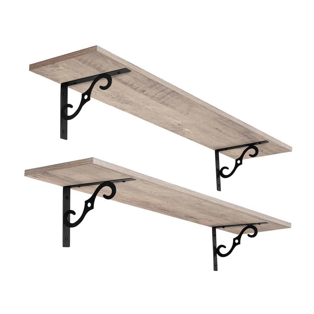 31.5 in. W x 7.9 in. D Greige Large Decorative Wall Shelf Set of 2