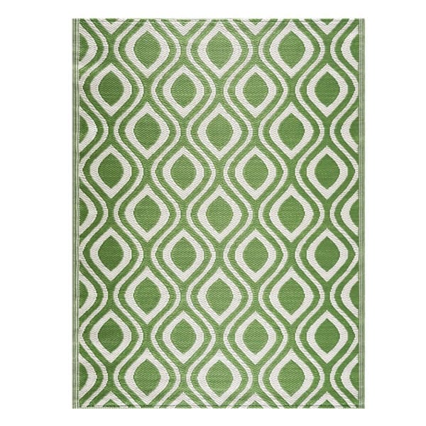 Venice Green Creme 5 ft. x 7 ft. Reversible Recycled Plastic Indoor/Outdoor Area Rug-Floor Mat