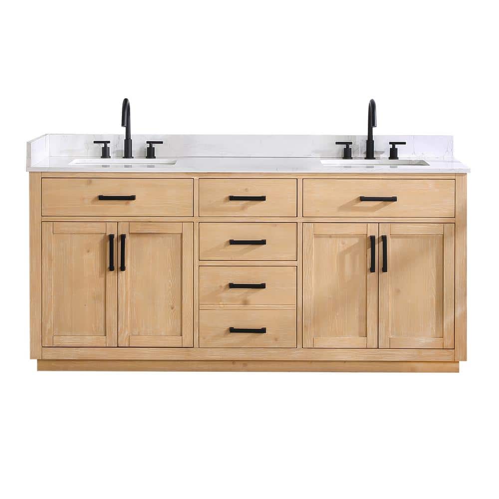 Gavino 72" Light Brown Wood Double Vanity with Composite Stone Top