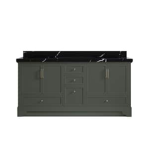 Alys 72 in. W x 22 in. D x 36 in. H Double Sink Bath Vanity in Pewter Green with 2 in. Calacatta black qt. Top
