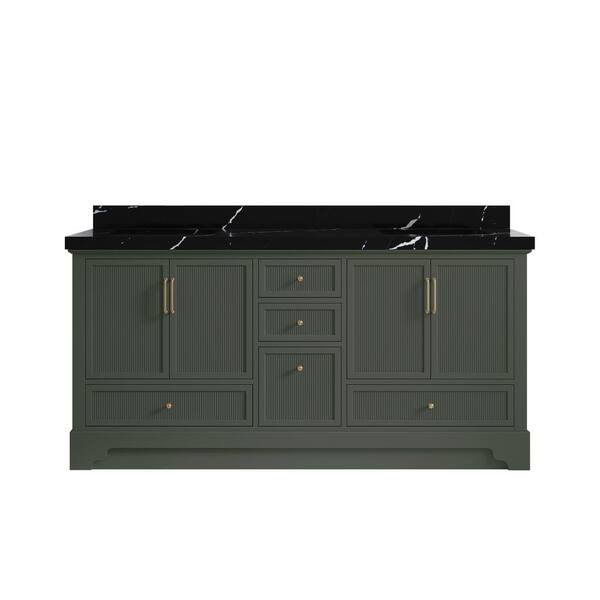Willow Collections Alys 72 in. W x 22 in. D x 36 in. H Double Sink Bath Vanity in Pewter Green with 2 in. Calacatta black qt. Top