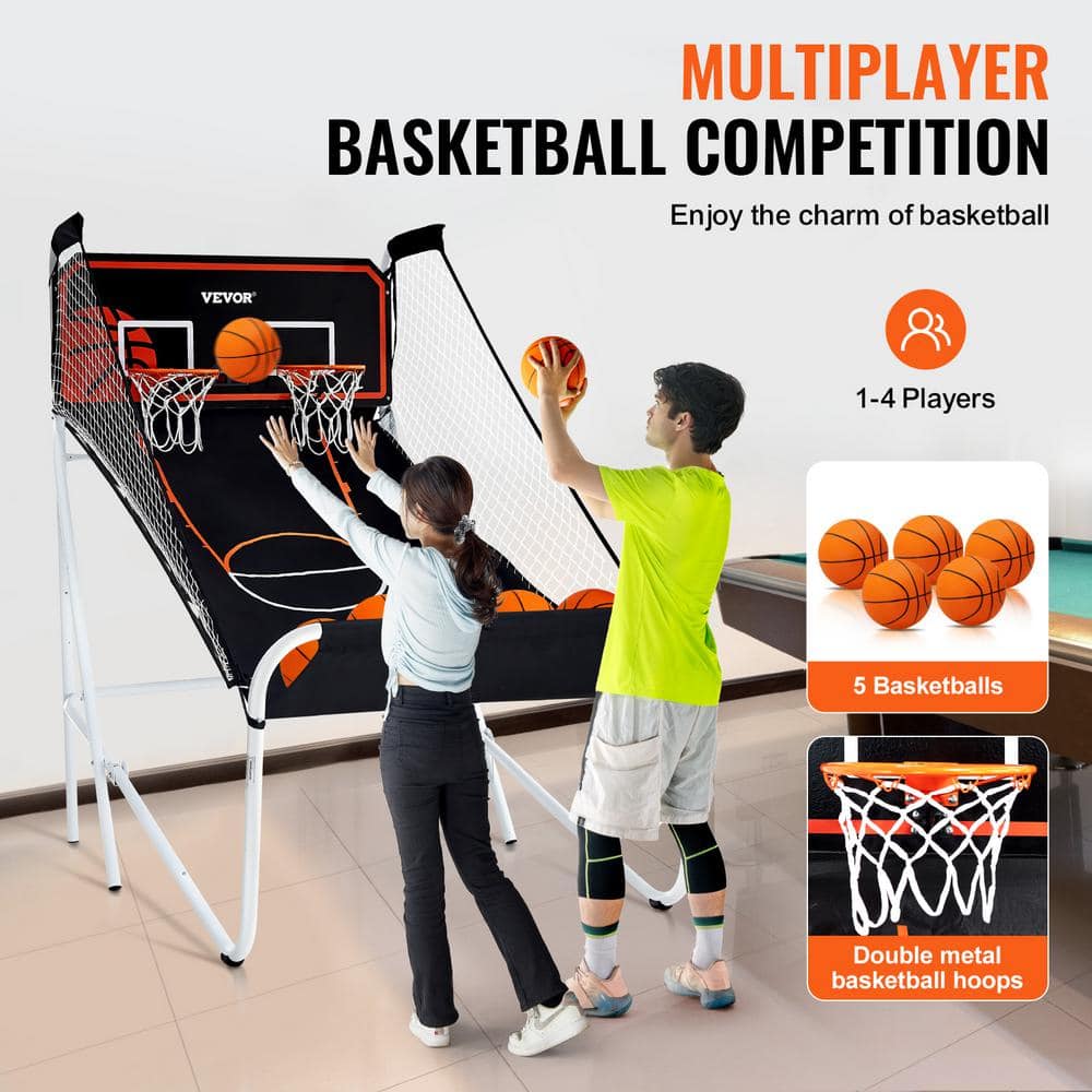 Foldable Black and White Indoor Basketball Arcade Game with Electronic Scoreboard