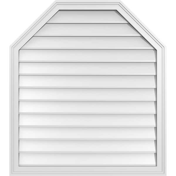 Ekena Millwork 34 in. x 38 in. Octagonal Top Surface Mount PVC Gable Vent: Decorative with Brickmould Frame