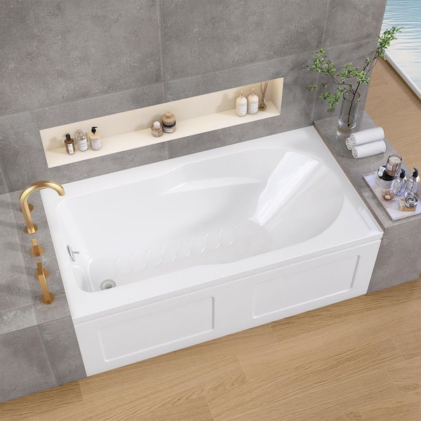 60 in. x 32 in. Rectangular Alcove Soaking Bathtub Bathroom Acrylic Soaking Bath Tub with Left Drain in White