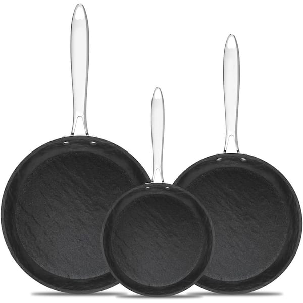 3-Piece Nonstick Stone Texture Frying Pan Set with Stainless Steel Handles Aluminum Body Induction Compatible