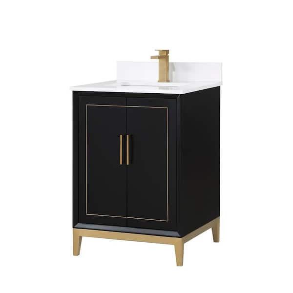 BEMMA Gracie 24 in. W x 22 in. D x 38 in. H Bathroom Vanity in Midnight Black with Granite Vanity Top