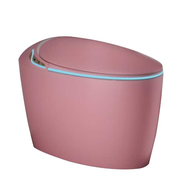 1-piece 1.28 GPF Single Flush Smart Toilet in Pink, Heated Seat, Foot Kick,Warm Water & Dryer, Night Light