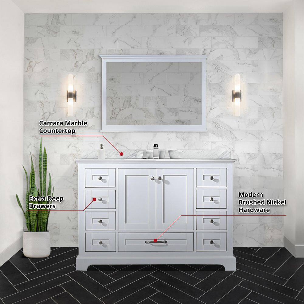 Dukes 48" White Marble Top Vanity with Mirror and Faucet
