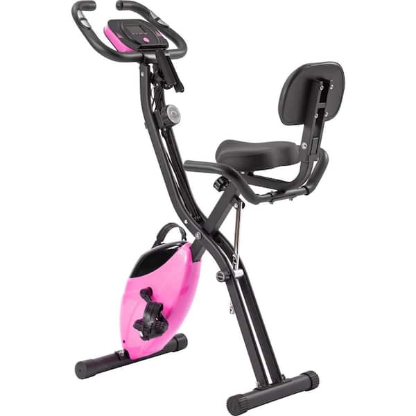Folding X-Bike Fitness Stationary Bike with 16-Level Magnetic Resistance, Arm Bands, Backrest and LCD Display