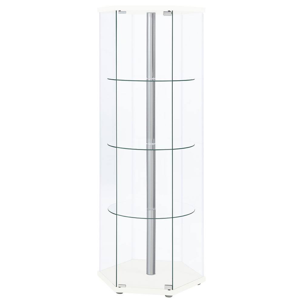 Contemporary White Hexagon 3-Shelf Glass Curio Cabinet
