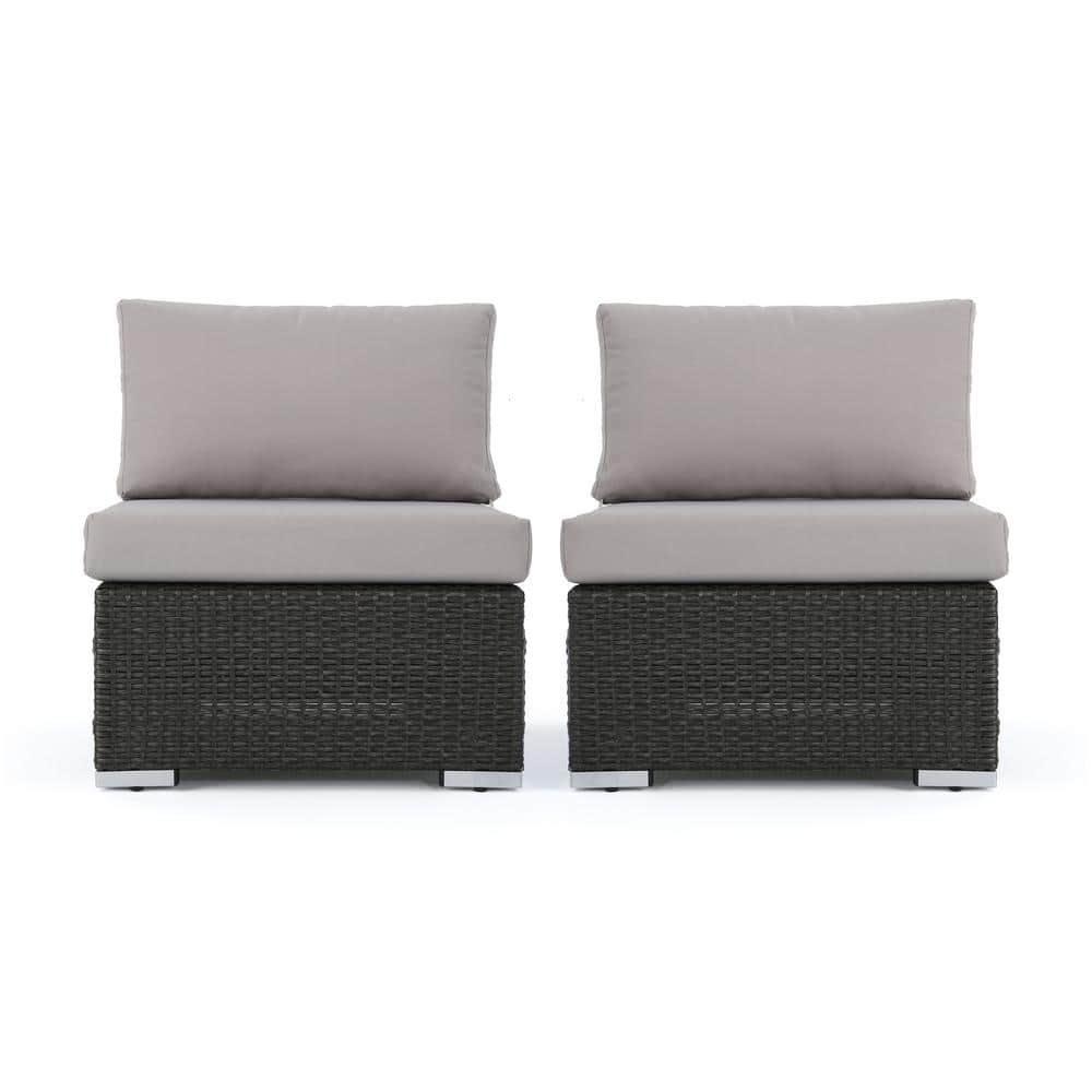 Noble House Rosen Gray Wicker Outdoor Armless Lounge Chair with Light