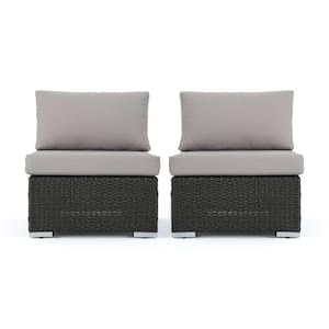 Rosen Gray Wicker Outdoor Armless Lounge Chair with Light Gray Cushions (2-Piece)