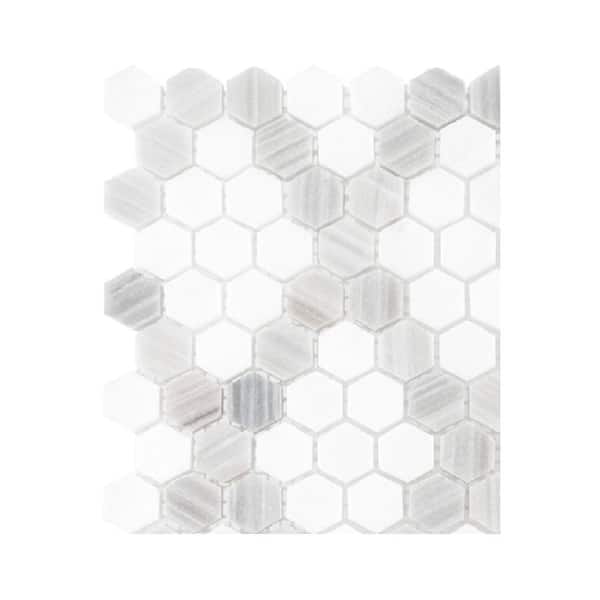 Jeffrey Court Take Home Tile Sample - Charlotte White/Grey 4 in. x 4 in. Hexagon Honed Thassos and Grey Marble Mosaic