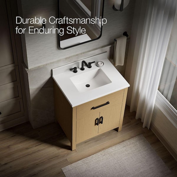Kresla 30 in. Single Sink Freestanding Light Oak Bath Vanity with White Quartz Top