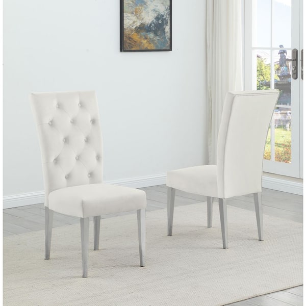 Lexington Cream/Silver Tufted Velvet Parsons Chairs (Set of 2)
