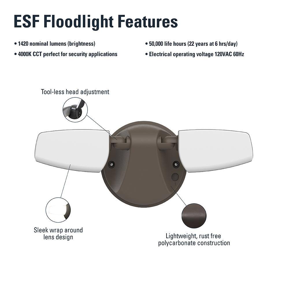 Bronze Twin Head LED Outdoor Security Flood Light, 1420 Lumens
