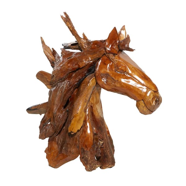 Litton Lane Brown Teak Wood Handmade Horse Sculpture