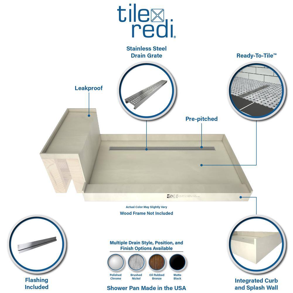 Rectangular Off-White PVC Shower Base with Bench and Right Drain