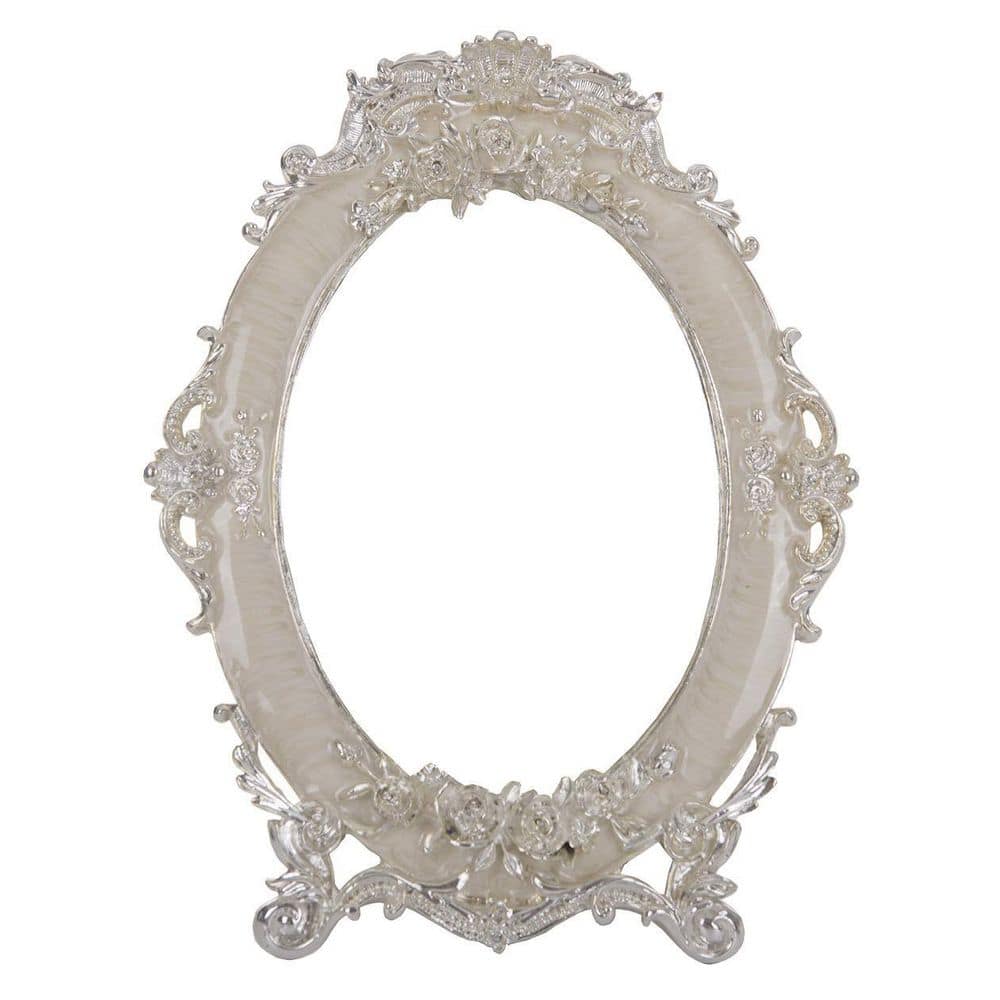 7 in. W x 5 in. H Oval White Framed Vintage Rose-Embossed Tabletop Vanity Makeup Wall Mirror with Stand price history on PriceWatchPro