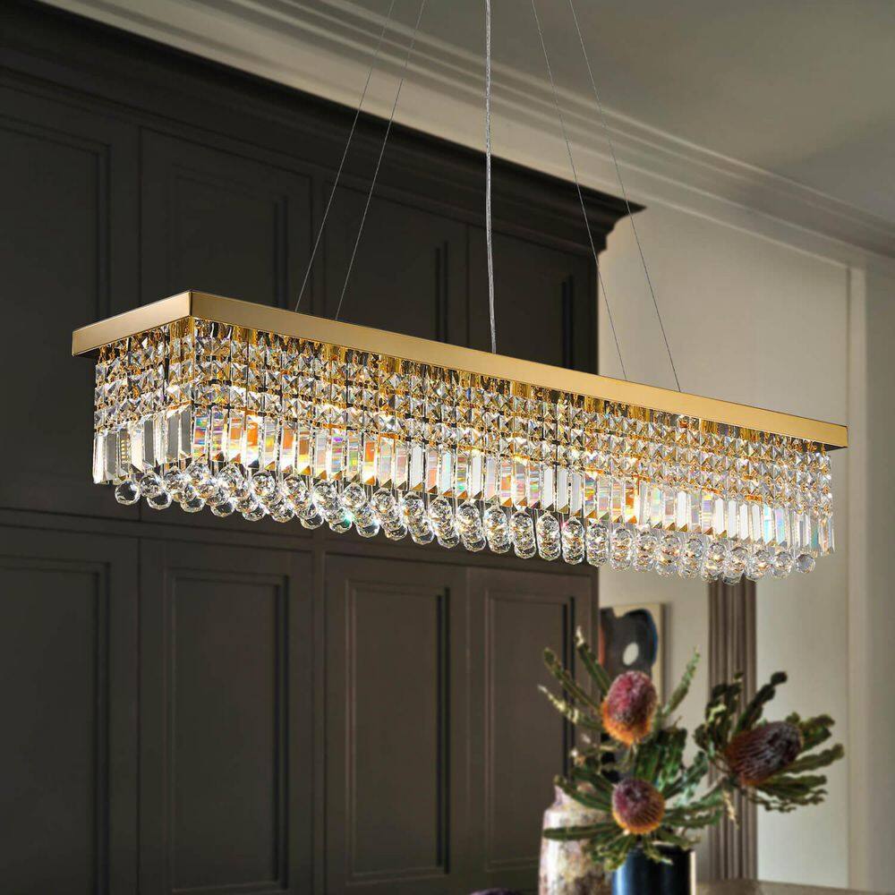 10-Light Metal Gold K9 Crystal Rectangle Chandelier, Modern Luxury Flush Mount for Dining Kitchen price history on PriceWatchPro
