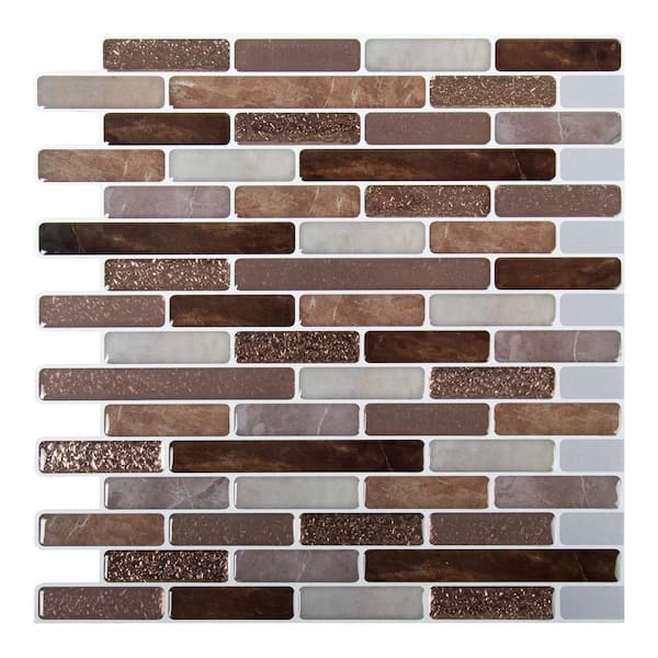 Unbranded 6-Pieces 10 in. x 10 in. Brown Truu Design Self-Adhesive Peel and Stick Accent Wall Tiles