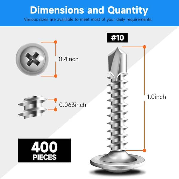 #10 x 1 in. 410 Stainless Steel Phillips Truss Head Self Drilling Sheet Metal Screws (400-Pack)