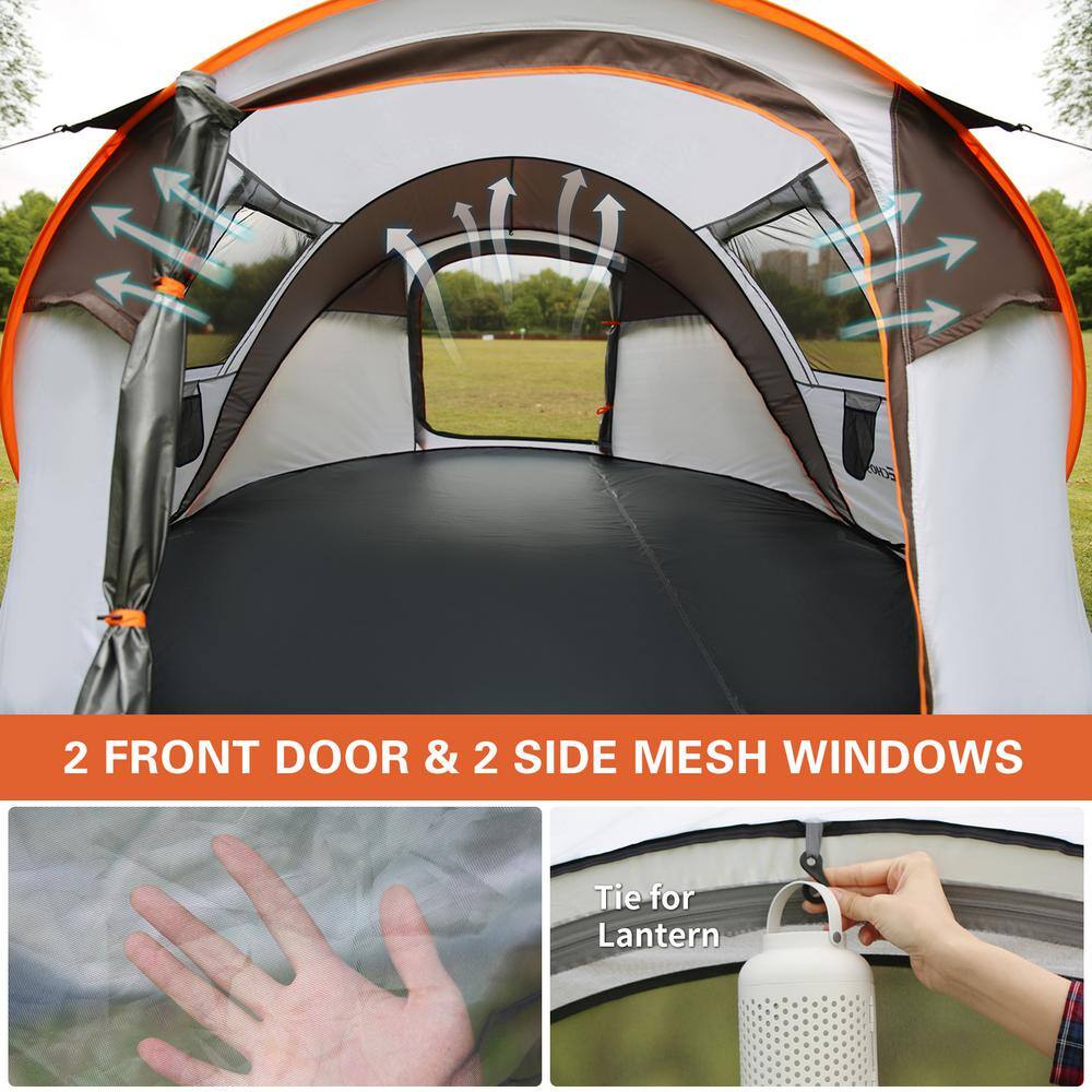 EchoSmile 8-Person White and Brown Pop Up Camping Tent