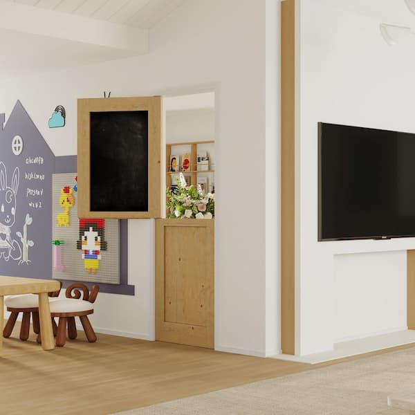 30 in. x 80 in. Interior Dutch Door, Half Blackboard Clear Coat Finish Natural Pine Wood Split Door Slab, Light Brown