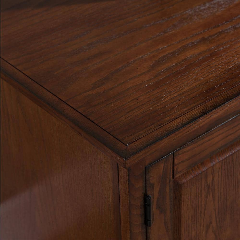 Burnished Oak 60" TV Stand with Leaded Glass Cabinet