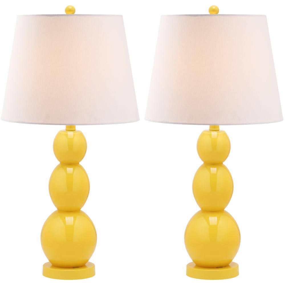 Elegant Yellow Glass Orb Table Lamp Set with Off-White Shade