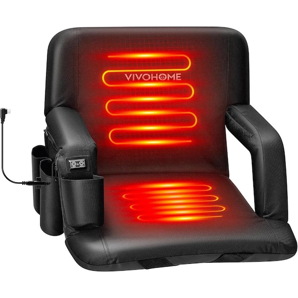 Black 20 in. W Heated Stadium Seats with 3 Levels of Heat, Back Support and Cushion