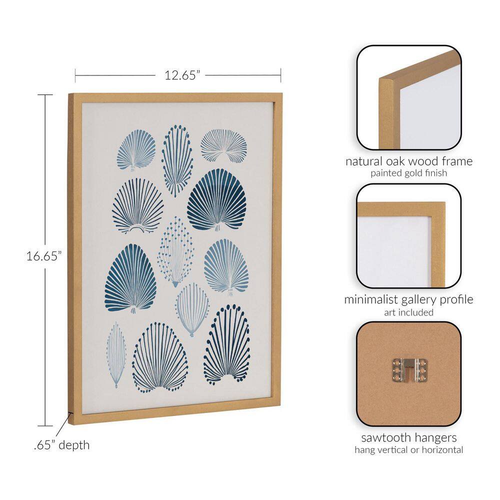Abstract Coastal Blue Coral Print with Gold Frame, 12x16