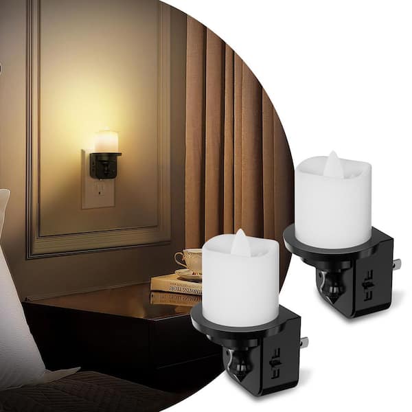 LED Candle Night Light Plug in 2-Pack, Dusk to Dawn Sensor, 3000K Soft White, Dimmable for Hallway, Bathroom, Bedroom