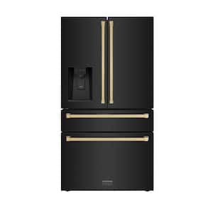 Autograph Edition 36 in. 4-Door French Door Refrigerator w/ Ice & Water Dispenser in Black Stainless & Champagne Bronze