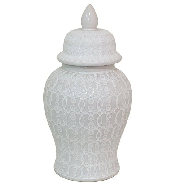 Home Decorators Collection Brynlee 10 in. White Temple Jar