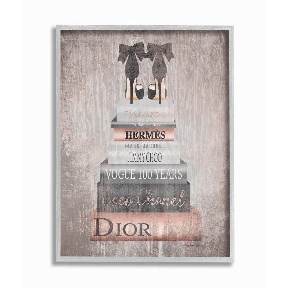 Stupell Industries Glam Fashion Book Stack Grey Bow Pump Heels Ink Wall  Plaque, 10 x 15, Design by Artist Amanda Greenwood