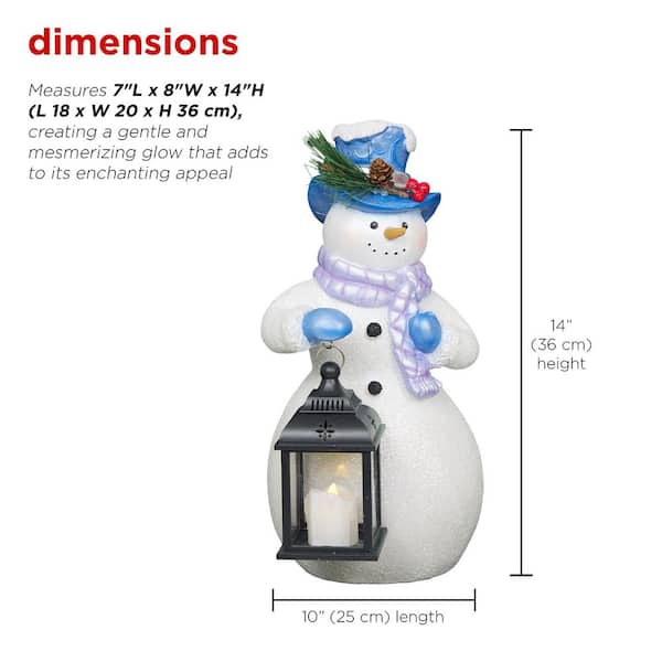 Alpine Corporation Lavender Winter Snowman Holding Lantern Statue