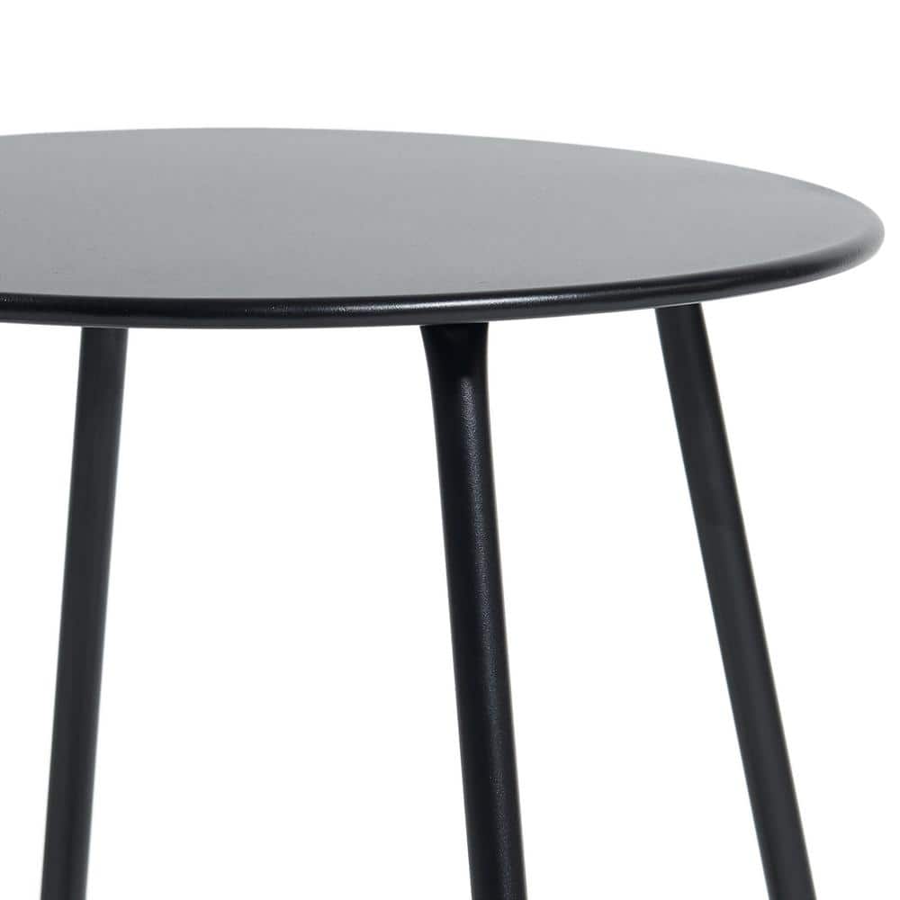 Black Round Steel Patio Side Table with Adjustable Feet