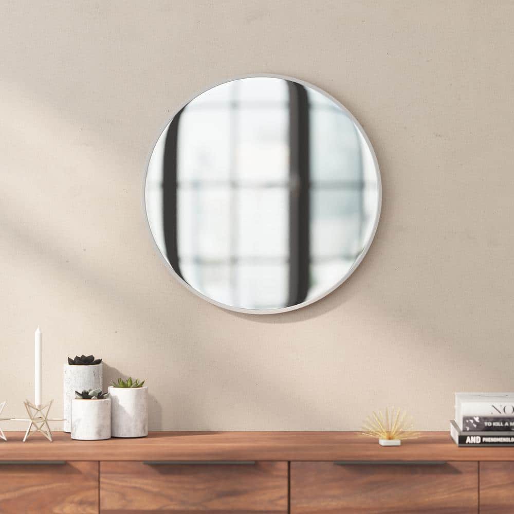 20" Round Silver Metal Wall Mirror