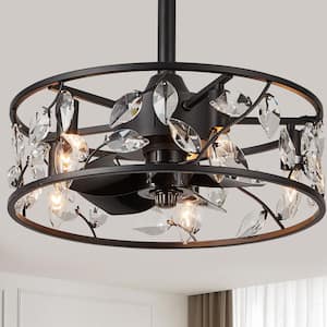 Reyes 18 in. Indoor Black Nature-Inspired Glam Crystal Ceiling Fan with Lights, 6-Speed Reversible Ceiling Fan w/Remote