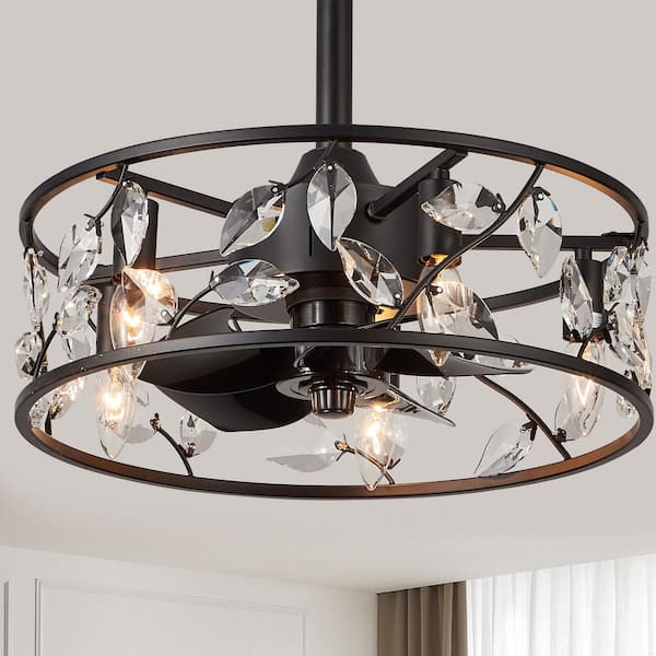 Oaks Aura Reyes 18 in. Indoor Black Nature-Inspired Glam Crystal Ceiling Fan with Lights, 6-Speed Reversible Ceiling Fan w/Remote