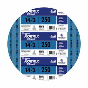 250 ft. 14-Gauge/3 Solid Romex SIMpull CU NM-B with G Wire Blue Coil