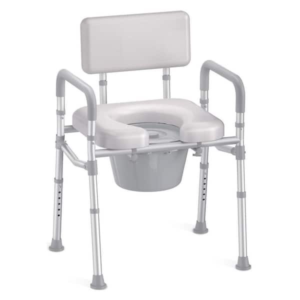 Aluminum Bedside Commode with Padded Seat and Backrest, Commode Toilet with Bucket for Seniors, 350 lb. Capacity