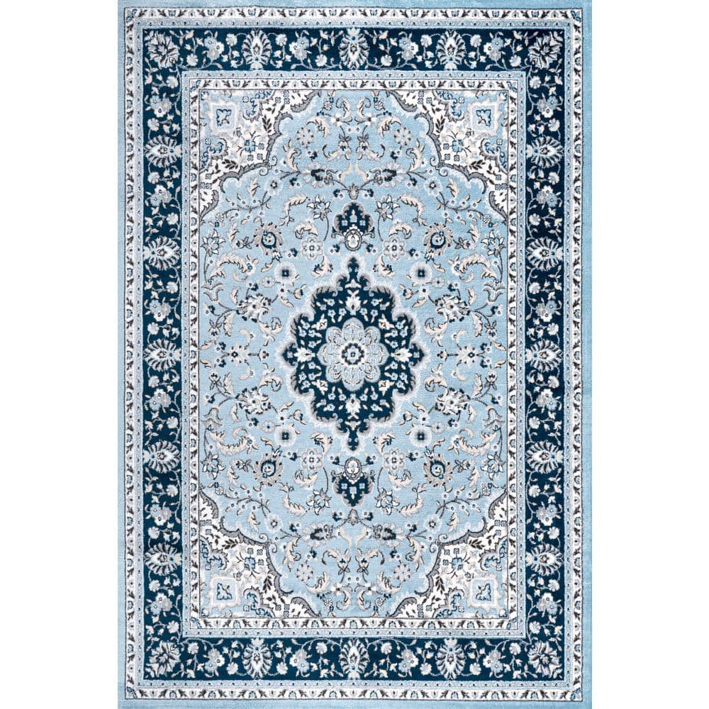 Reversible Blue/Navy Synthetic Rectangular Area Rug