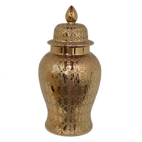 Benjara Ceramic Jar with Carved Lattice Design