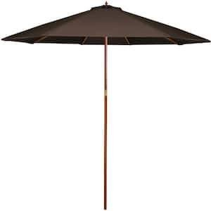 9 ft. Outdoor Market Patio Umbrella with Wooden Pole in Brown