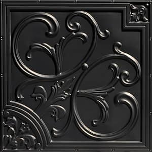 Lillies and Swirls 2 ft. x 2 ft. PVC Glue-up or Lay-in Ceiling Tile in Black