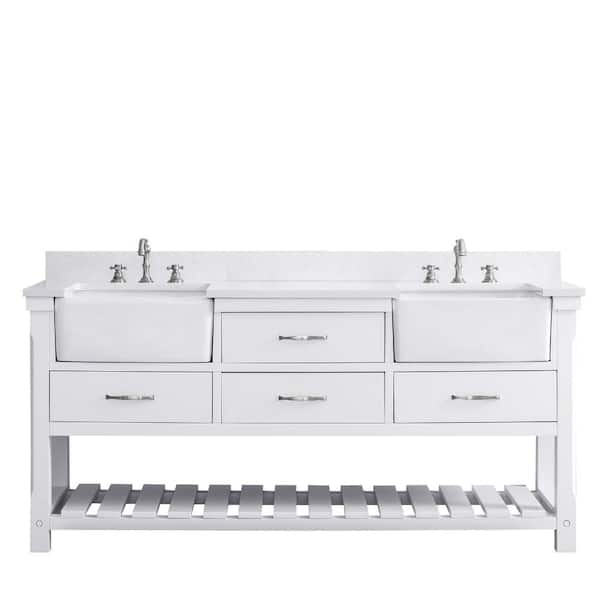 Wesley 72 in. W x 22 in. D Bath Vanity in White with Engineered Stone Vanity Top in Ariston White with White Sinks
