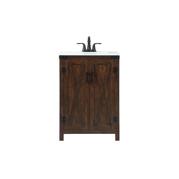 Unbranded Simply Living 24 in. W x 19 in. D x 34 in. H Bath Vanity in Expresso with Ivory White Engineered Marble Top